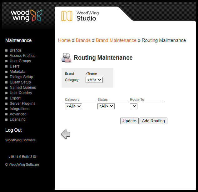 The Routing Maintenance page