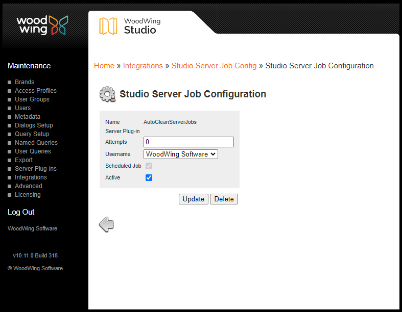 The AutoCleanServerJobs configuration page