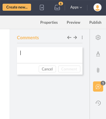 An empty comment in the Comments panel