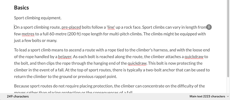 The Status bar at the bottom of an article
