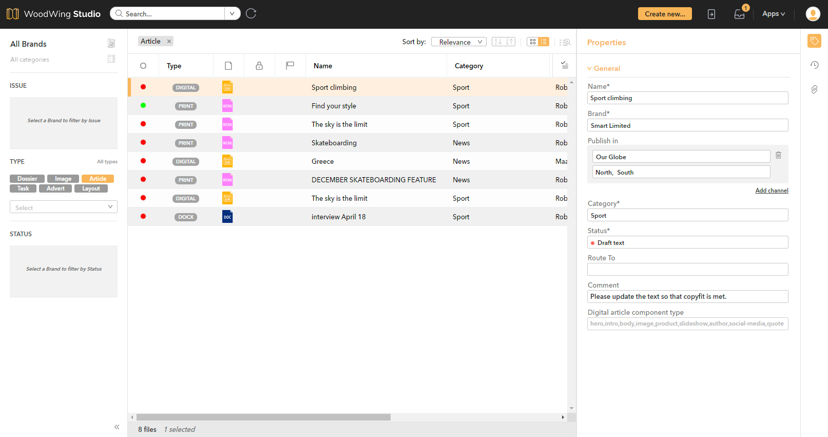 Digital article properties