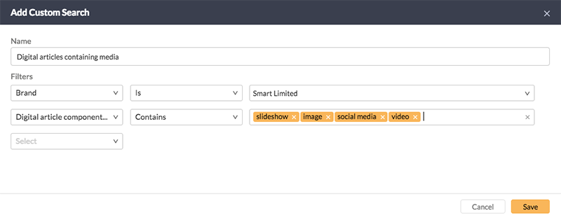 A Custom Search with Digital article component types set up