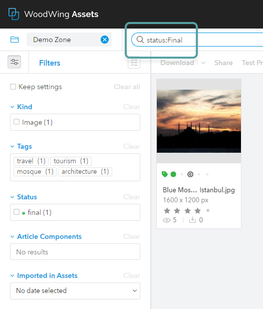 Searching for files with status Final