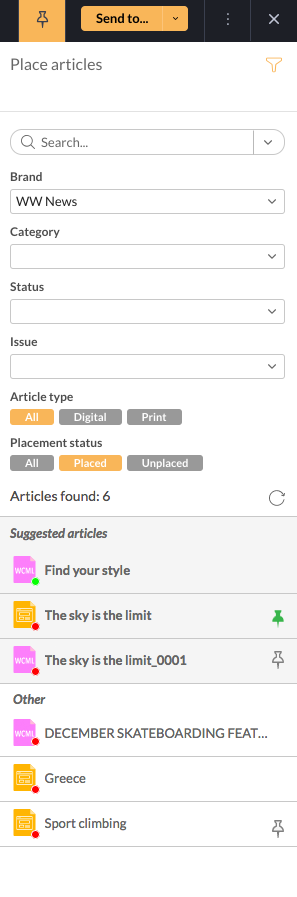 The Place Articles panel
