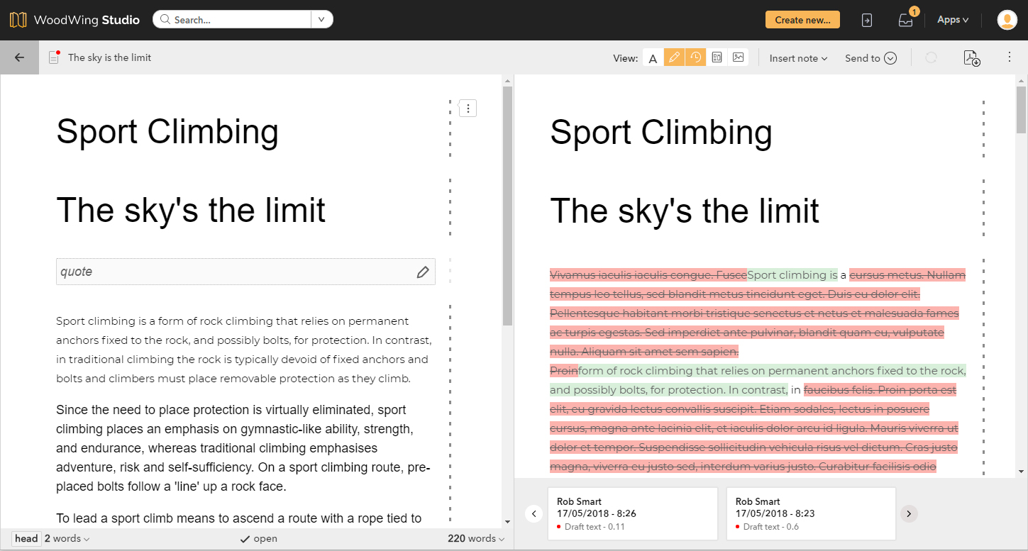 Comparing different versions of an article