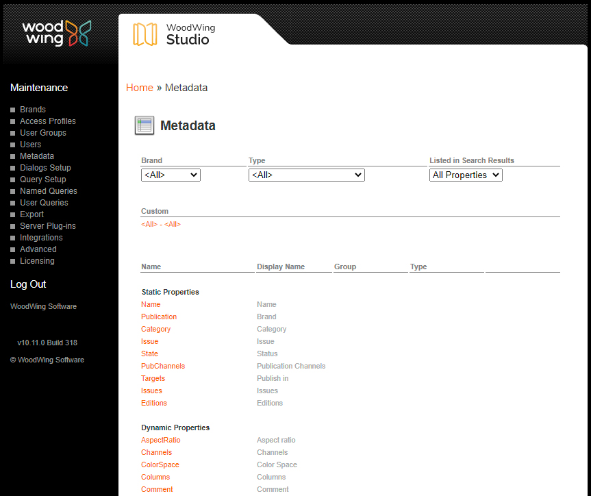 The Metadata page