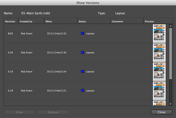 The Show Versions dialog box