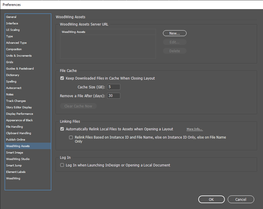 The Preferences for WoodWing Assets