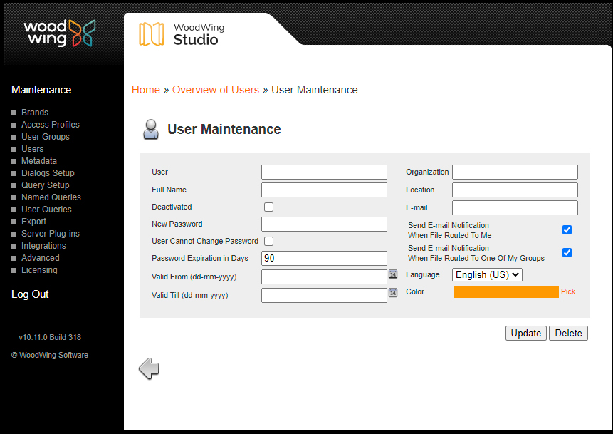 The User Maintenance page