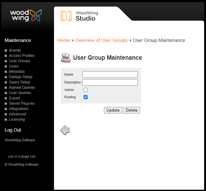 The User Group Maintenance page