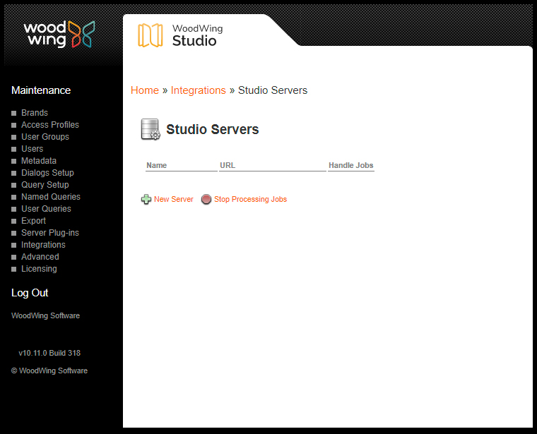 The Studio Servers page