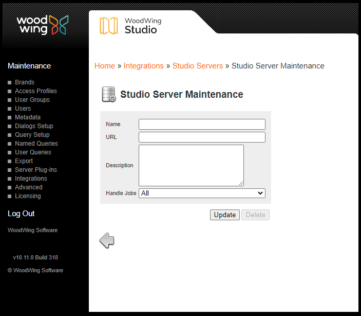 The Studio Server Maintenance page