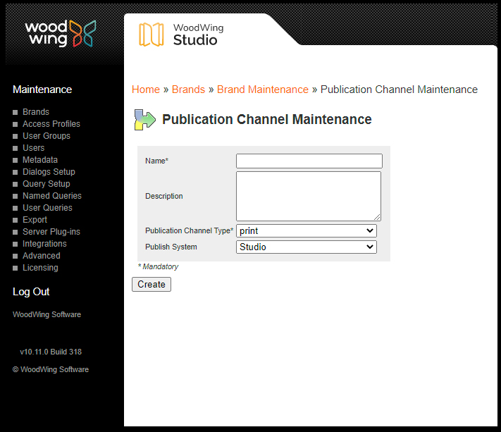The Publication Channel Maintenance page