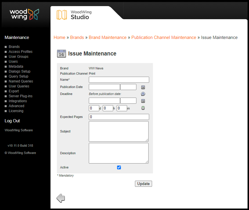 The Issue Maintenance page