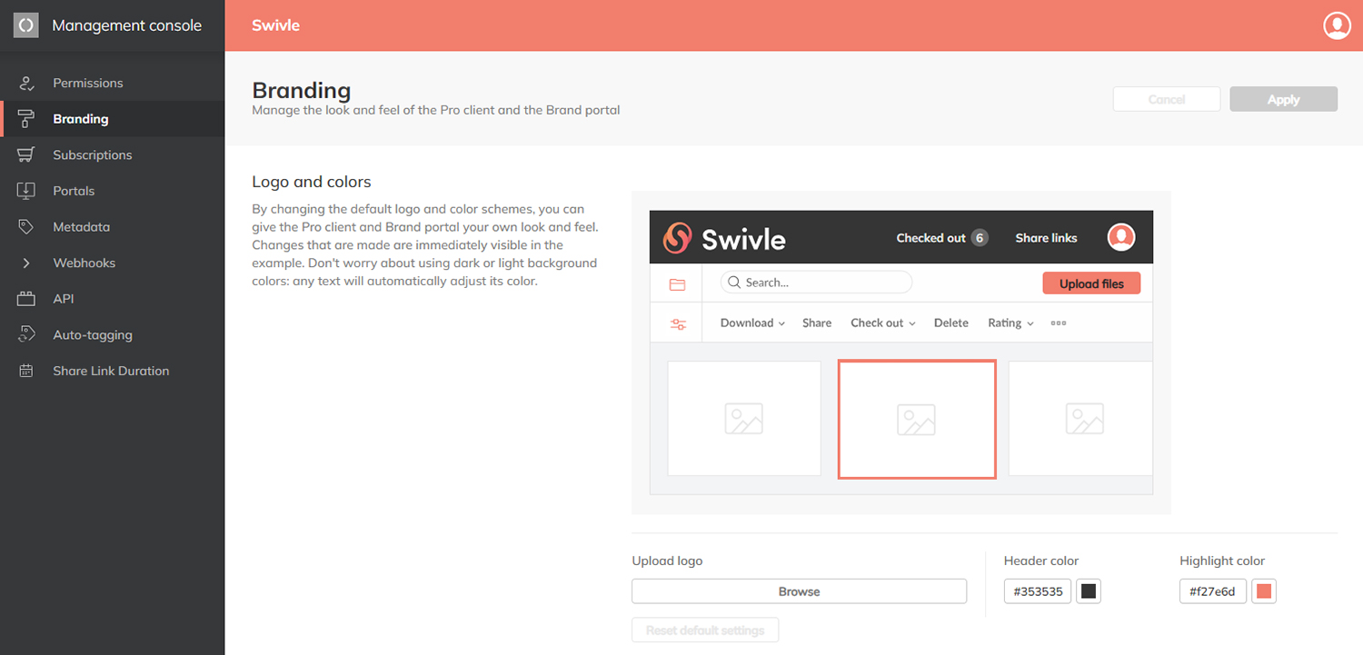 The Branding page in the Management Console