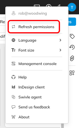 The Refresh permissions option in the Avatar menu
