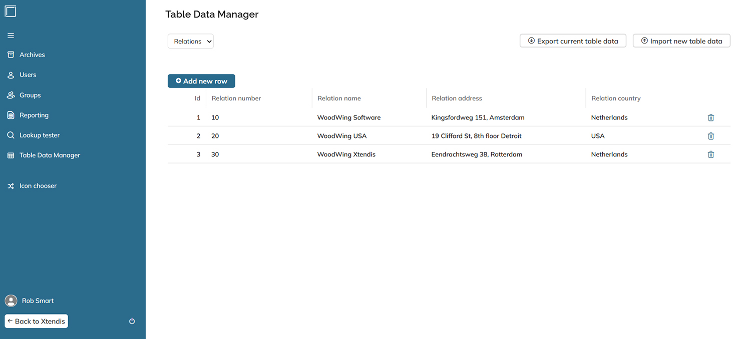 The Table Data Manager page