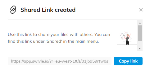 The message that the Shared link has been created