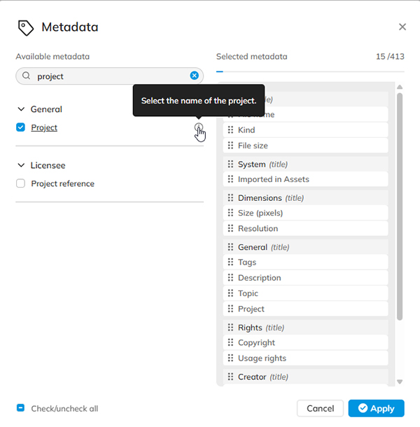 A custom metadata field viewed in Swivle