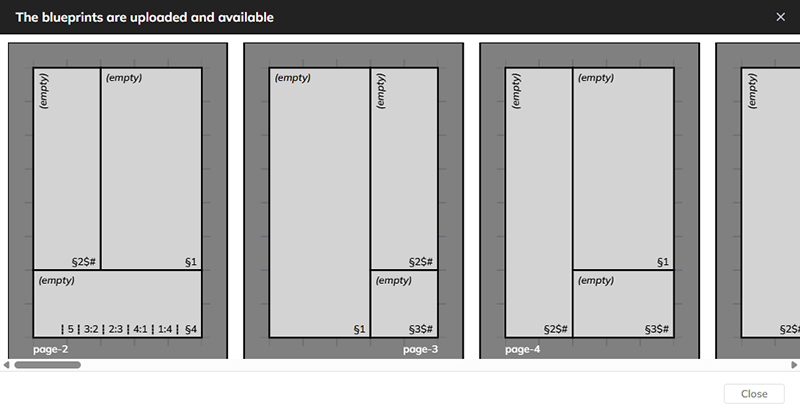 The dialog showing the blueprints that have been uploaded