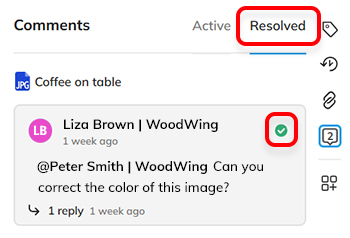 Resolved comments are shown in the Resolved tab of the Comments panel