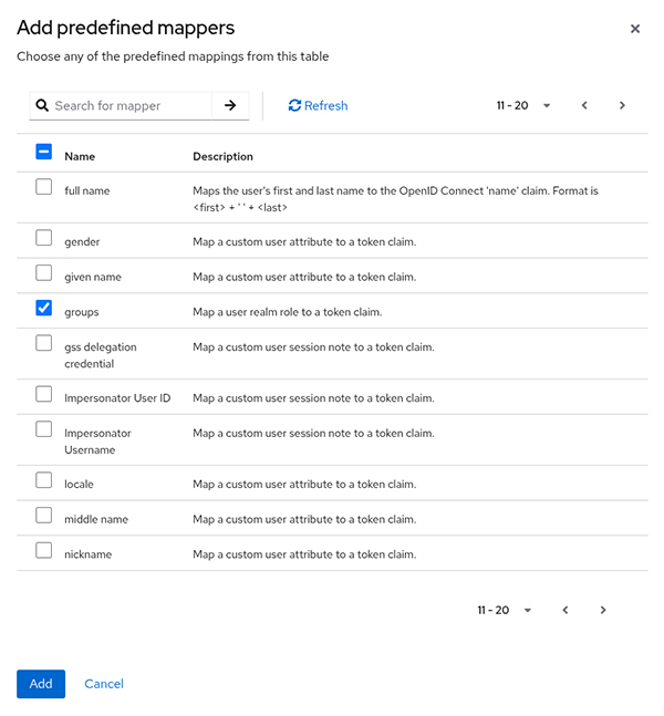 The Add predefined mappers dialog