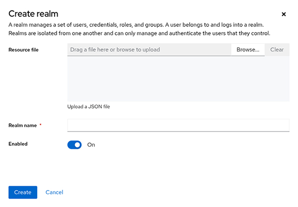 The Create realm dialog