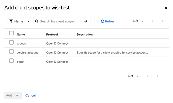 The Add client scopes dialog