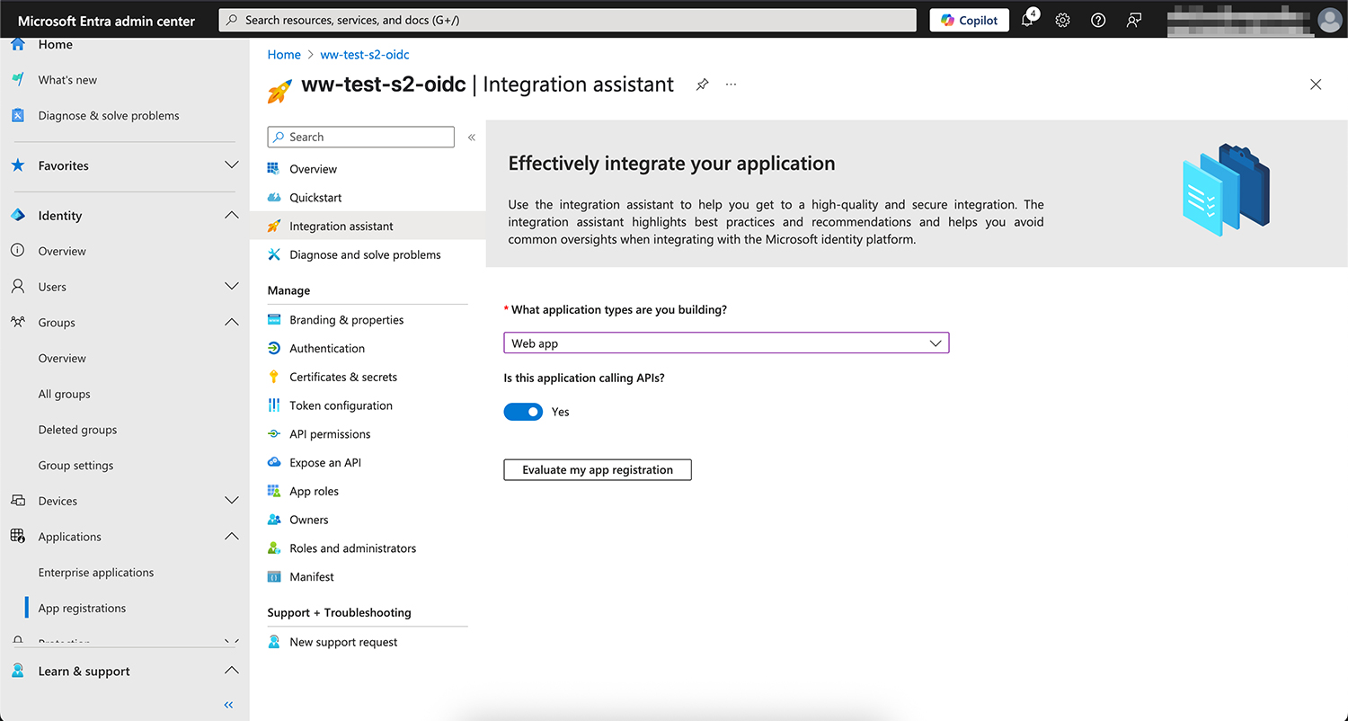 The Evaluate my app registration button