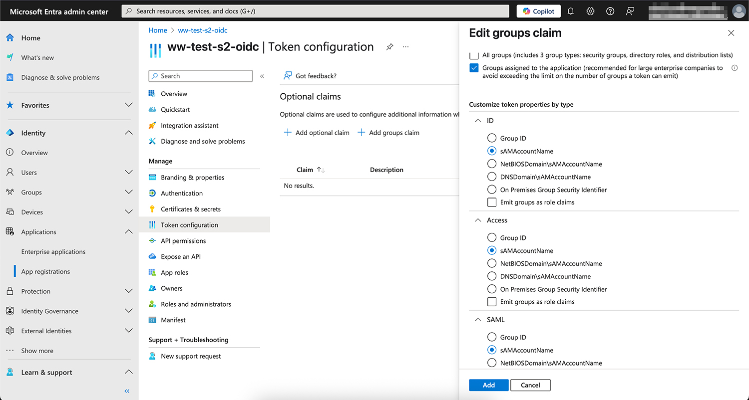 The Edit groups claim panel