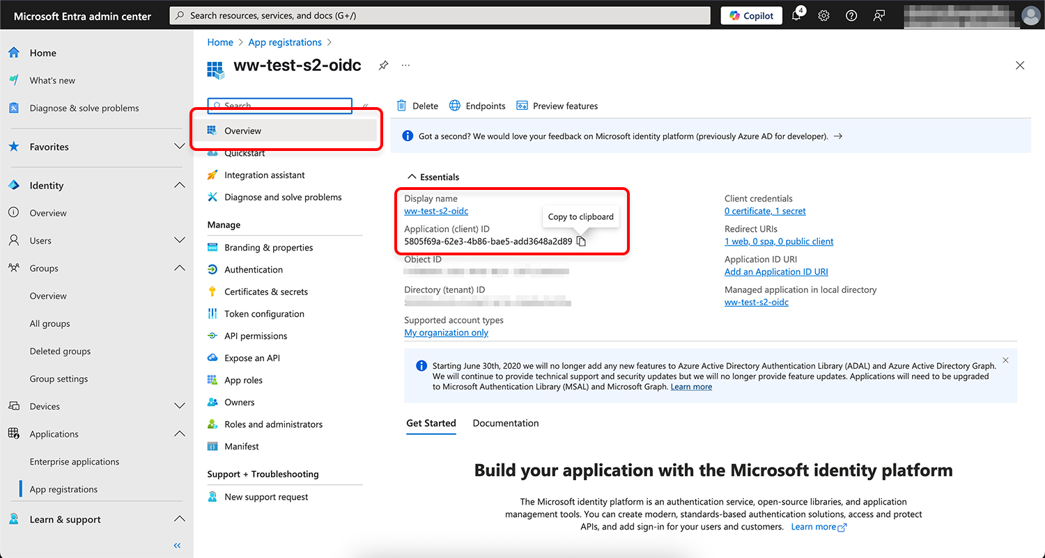 Copying the application ID