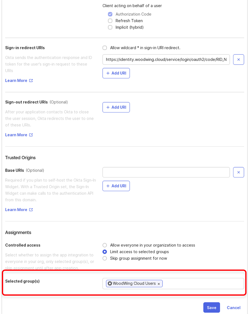 The Selected groups(s) field