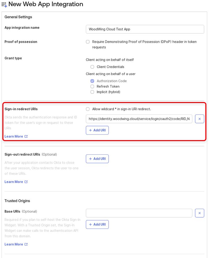 The Sign-in redirect URIs field