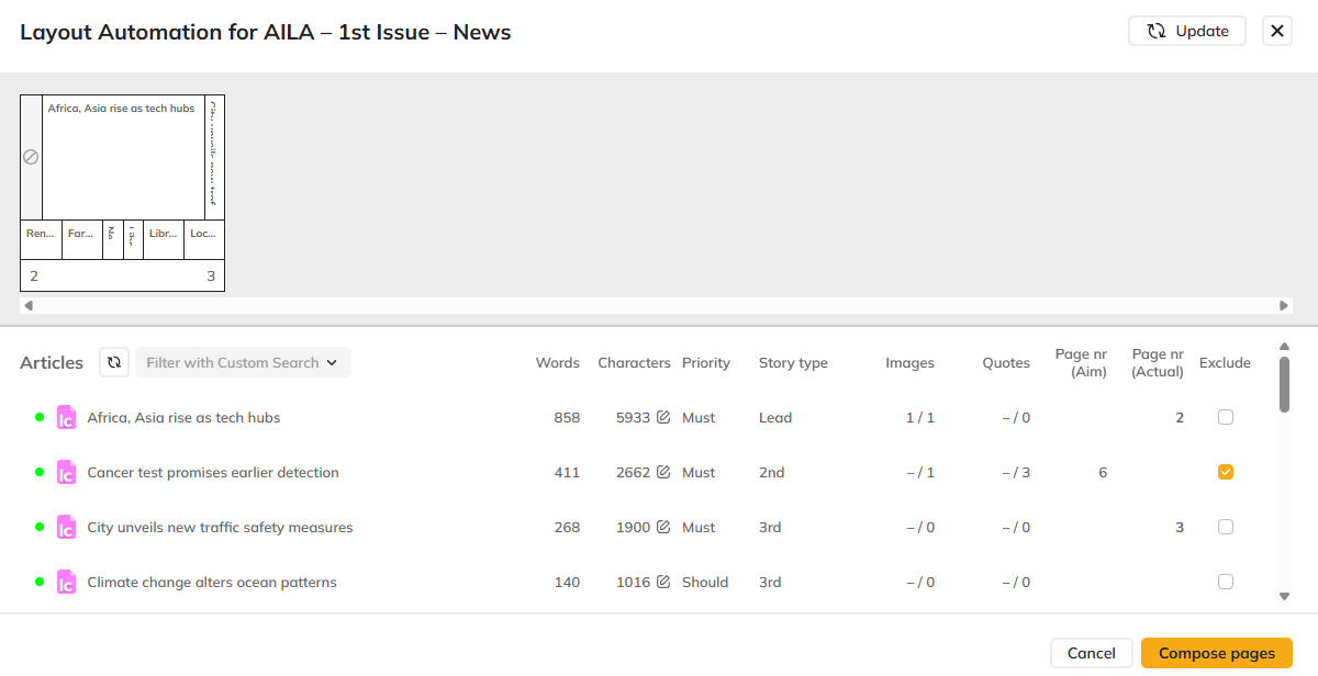 The components of the Create Pages dialog
