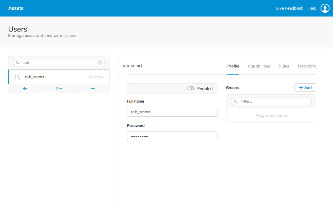 The profile page of a created user