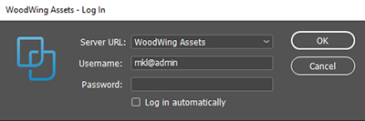 The Log In dialog for Assets Server