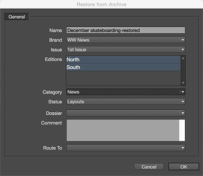 The Restore from Archive dialog box