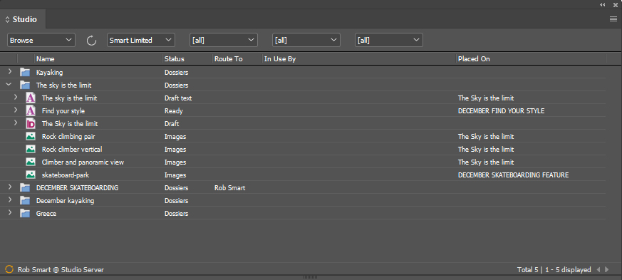 Dossiers in the Studio panel.