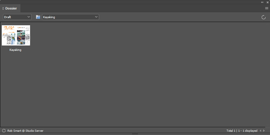 The Dossier panel in thumbnail view and filtered on status and dossier