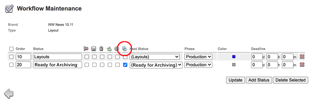 The Sent to Archive option on the Workflow Maintenance page