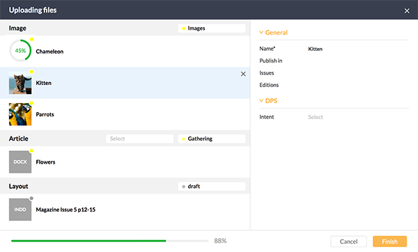 The Uploading Files window