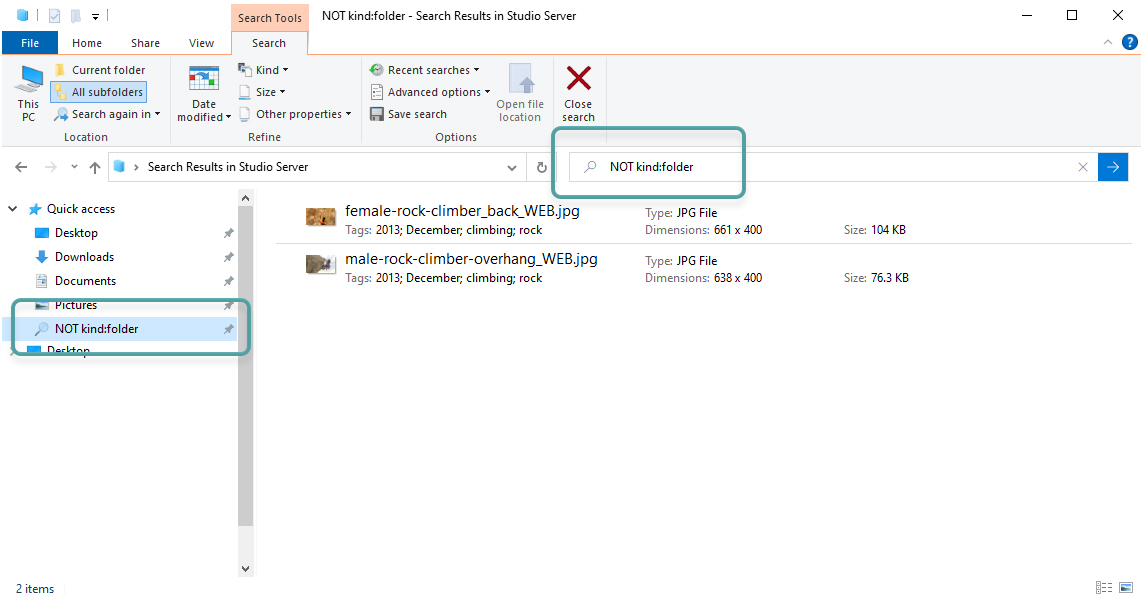A saved search in Windows Explorer