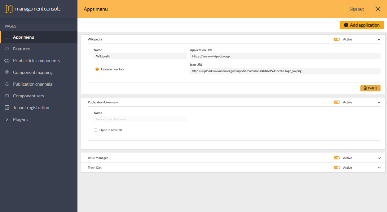 An example app added to the Apps page