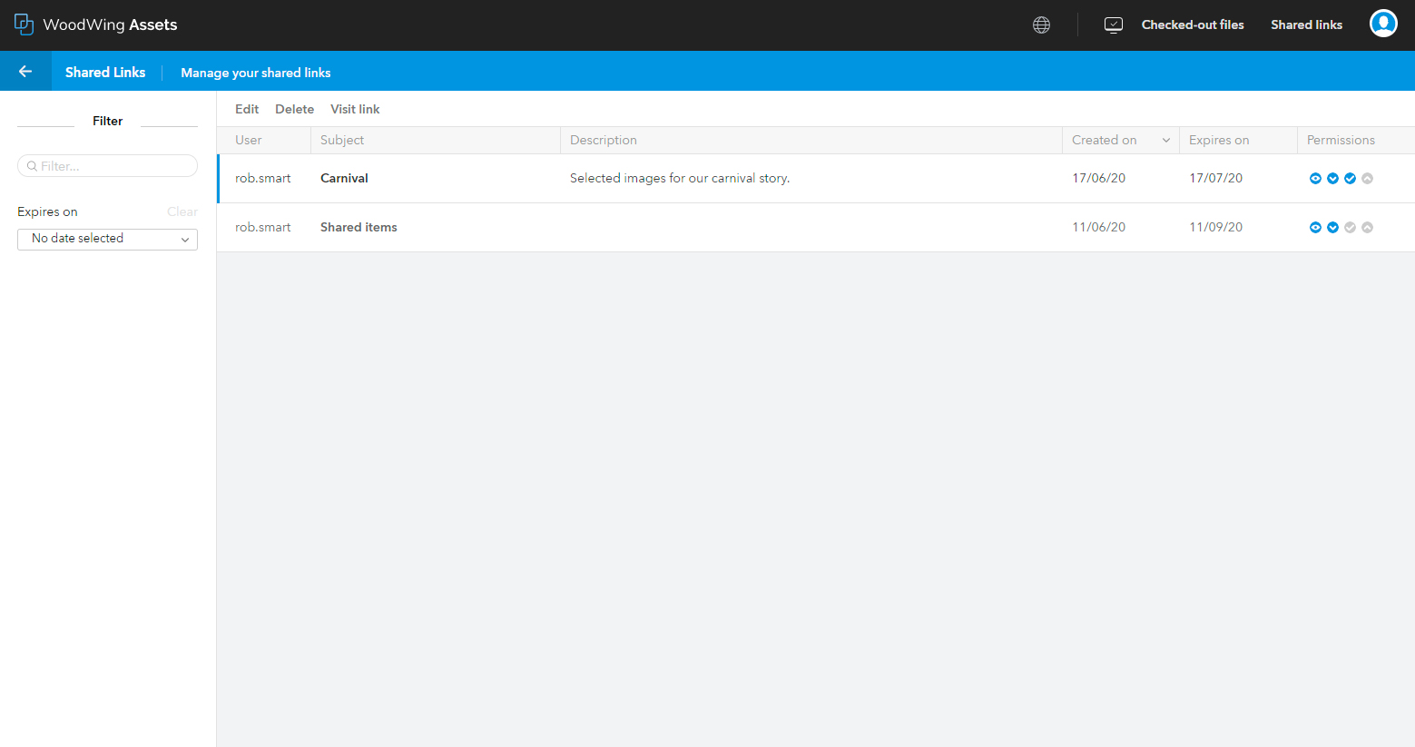Managing Shared Links.