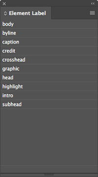The Element Label panel