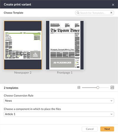 The Create print variant window