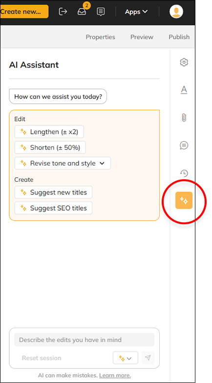 The icon for opening the AI Assistant panel
