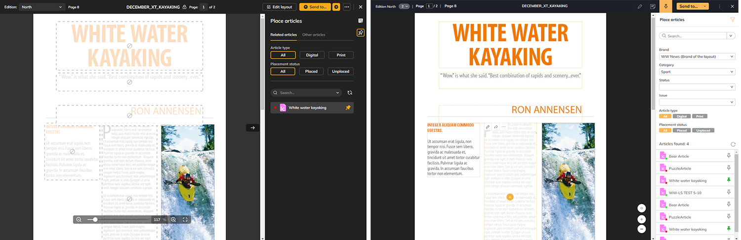 The new design of the layout fullscreen preview (left) and the old design (right)