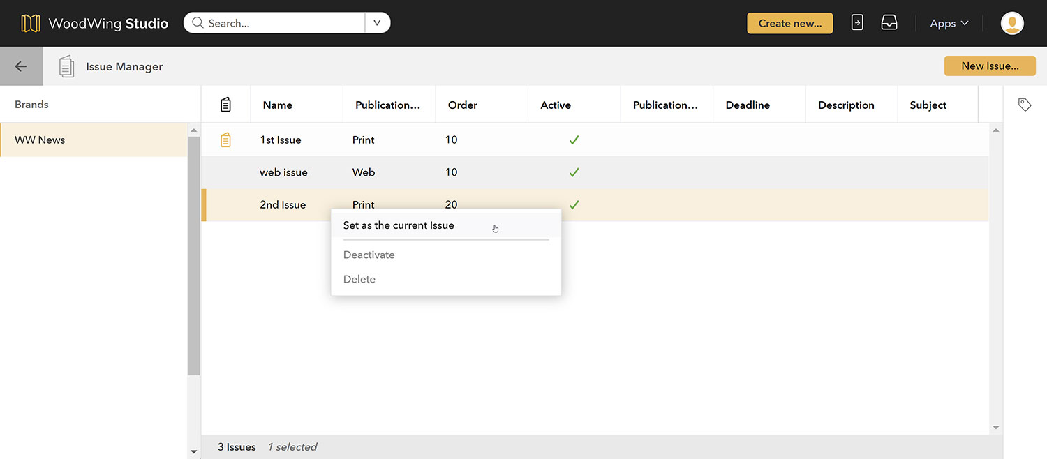 Setting an Issue as the current Issue in the Issue Manager