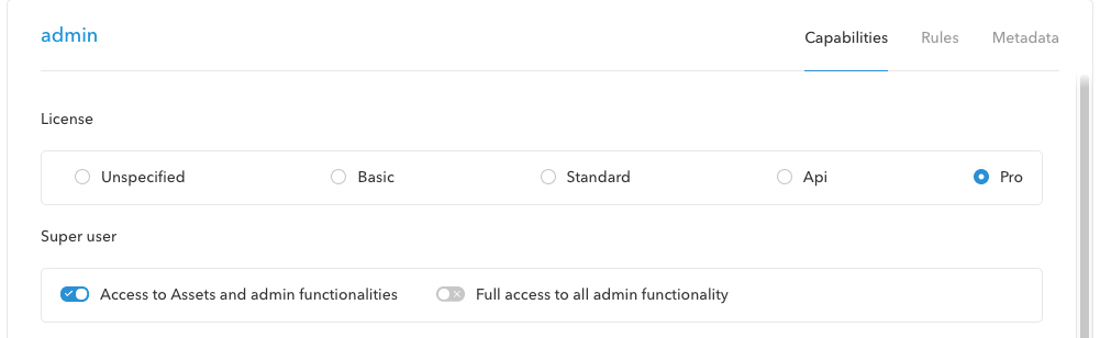 The license and super user options in the Management Console